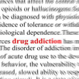 word drug addiction in red color
